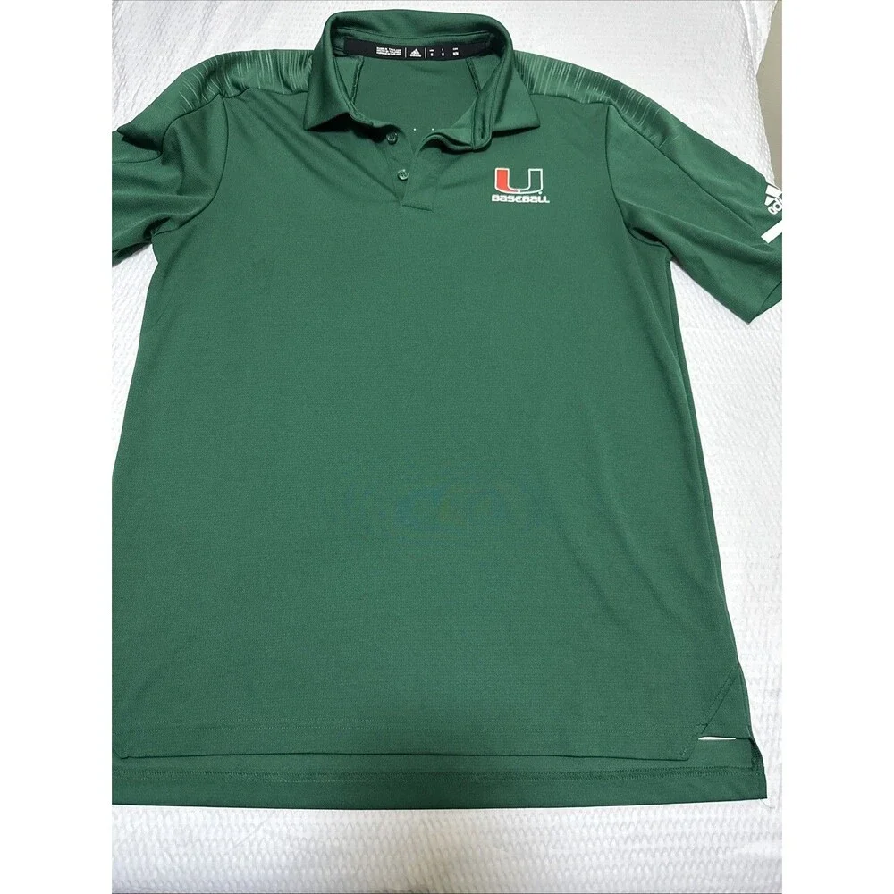 Mens University of Miami Hurricanes Polo Adidas Size M Green Canes